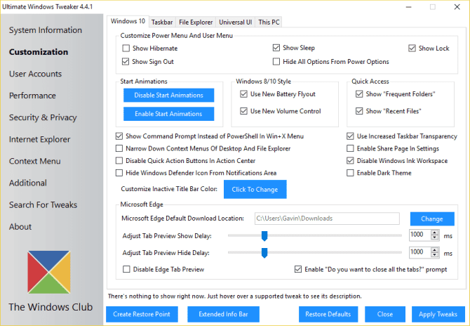 صورة لـ أفضل البرامج المجانية لإصلاح Windows 10 للتخلص من أي مشكلة تواجهك | ultimate_windows_tweaker_options-wH5AiFfs-DzTechs
