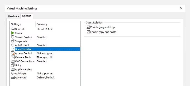 صورة لـ كيفية نقل الملفات بين نظام التشغيل الضيف في الجهاز الإفتراضي والكمبيوتر المضيف | vmware-workstation-pro-drag-and-drop-options
