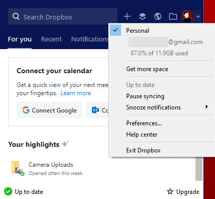 صورة لـ ما هو Dropbox؟ دليل المستخدم الكامل الغير رسمي لـ Dropbox | Dropbox_Menu_Windows-1LKIAFfs-DzTechs