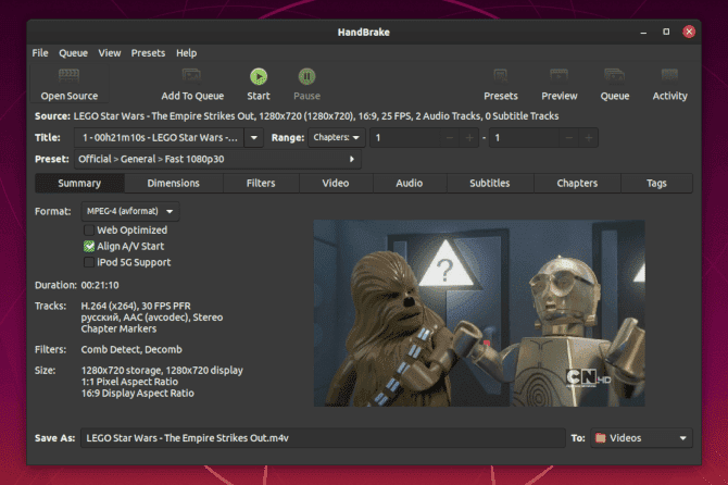 صورة لـ أفضل التطبيقات لتحويل ملفات الصوت والفيديو على نظام Linux | HandBrake_Screenshot-cR949Ffs-DzTechs