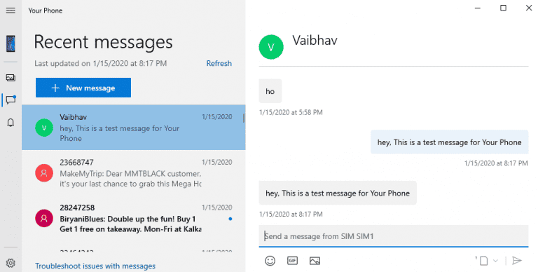 صورة لـ تطبيق Your Phone Companion لـ Windows: الدليل الكامل للإستخدام | Your_Phone_Messages_UI_768x388-Cca0kKfs-DzTechs