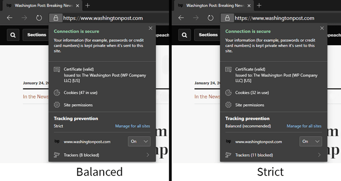 صورة لـ كيفية حظر الإعلانات ومنع التتبع عبر الإنترنت في Edge Chromium | balanced_vs_strict-Y4OF8Kfs-DzTechs