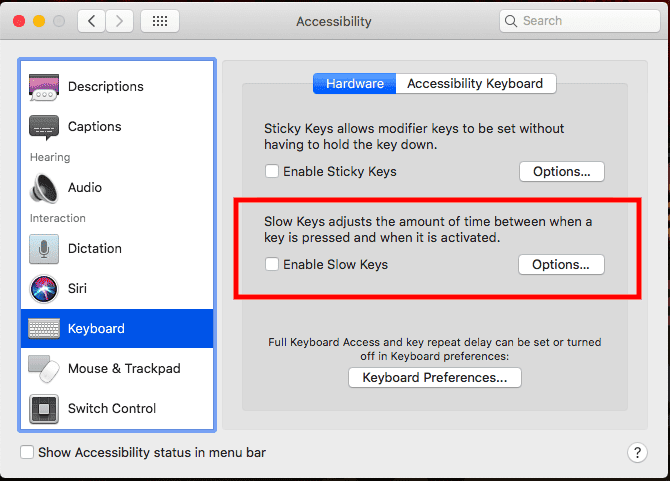 صورة لـ لوحة المفاتيح على الـ Mac لا تعمل؟ إليك كيفية إصلاحها | disable_slow_keys-wQxrKFfs-DzTechs