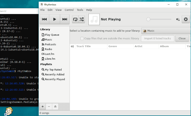 صورة لـ كيفية تشغيل سطح مكتب Linux باستخدام ميزة نظام Windows الفرعي لـ Linux | muo_windows_linux_wsl_rhythmbox-nj08sHfs-DzTechs