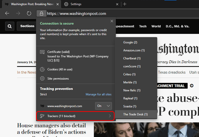 صورة لـ كيفية حظر الإعلانات ومنع التتبع عبر الإنترنت في Edge Chromium | website_tracker_blocked-1SOF8Kfs-DzTechs