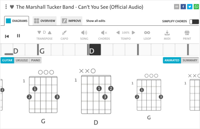 صورة لـ أفضل المواقع للعثور على أوتار الغيتار لعزف الأغاني الشائعة | Chordify_page_showing_Cant_You_See_Guitar_Chords-9h0jzIfs-DzTechs