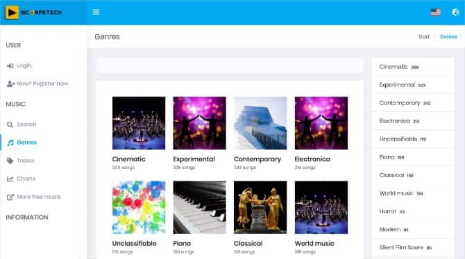 صورة لـ أفضل مواقع الويب للحصول على الموسيقى المجانية بترخيص المشاع الإبداعي | Incompetech_home_page_showing_range_of_free_music_genres-g89UtIfs-DzTechs