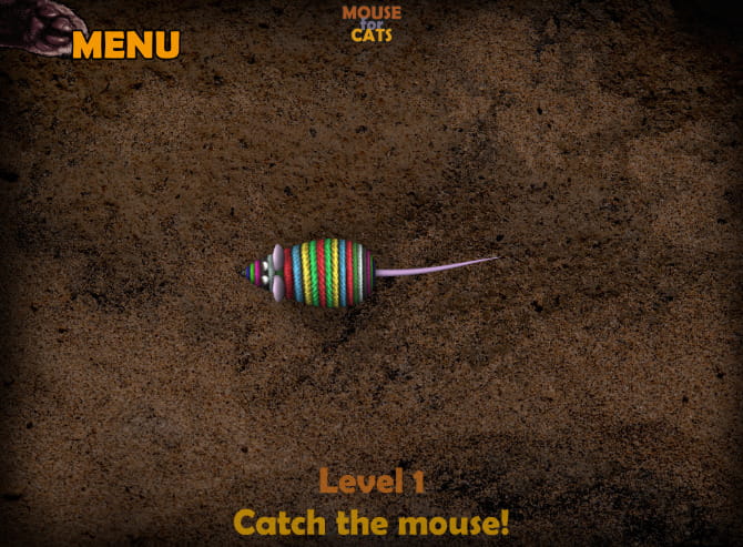 صورة لـ أفضل الألعاب المسلية للقطط للأجهزة اللوحية iPad أو Android | Mouse_for_Cats_Level_1_with_mouse_and_menu_button-V0aa5Ifs-DzTechs