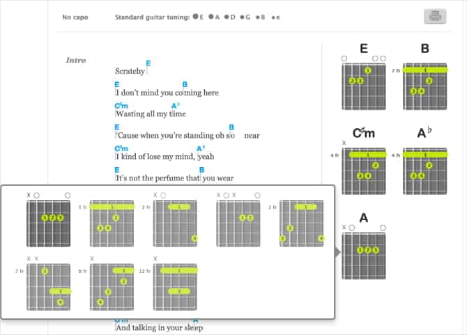 صورة لـ أفضل المواقع للعثور على أوتار الغيتار لعزف الأغاني الشائعة | Songsterr_page_with_Just_What_I_Needed_guitar_chords-960jzIfs-DzTechs