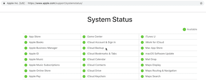 صورة لـ الـ iPhone لم يتمكن من النسخ الاحتياطي إلى iCloud؟ إصلاحات لتجربتها | apple_system_status-KxqSjJfs-DzTechs