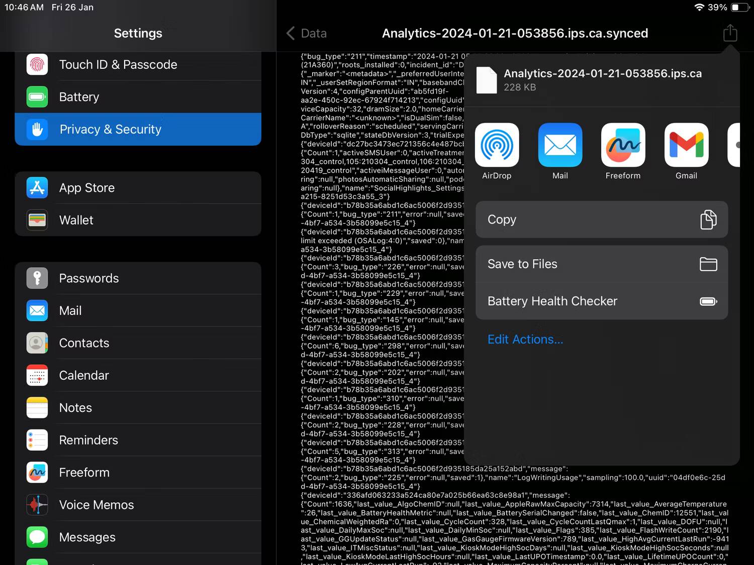 صورة لـ كيفية التحقق من صحة بطارية الـ iPhone أو الـ iPad الخاص بك | ipados-analytics-file-share-menu