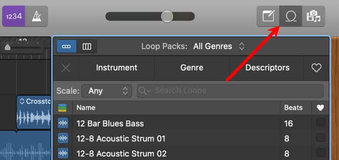 صورة لـ كيفية استخدام GarageBand والتكرارات الحلقية الموسيقية المجانية لإنشاء المسارات الخاصة بك | Loops_button_in_GarageBand-RwBi1Rfs-DzTechs