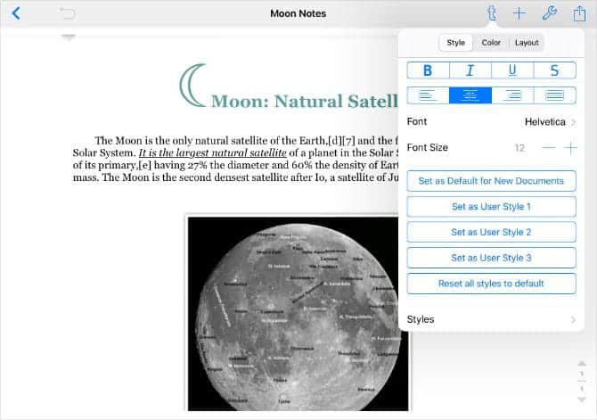 صورة لـ التطبيقات المُميزة لمعالجة الكلمات على الـ iPad: تحسين إنتاجيتك وإبداعك | Notes_Writer_on_iPad_showing_formatting_window_670x471-YNGKBSfs-DzTechs