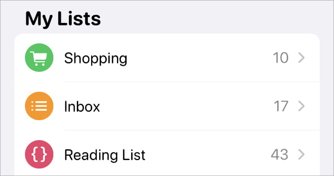 صورة لـ استخدام Apple Reminders و Siri لإنشاء قوائم التسوق على iPhone | Shopping_List_in_Reminders_home_screen_on_iPhone-RJGv3Kfs-DzTechs