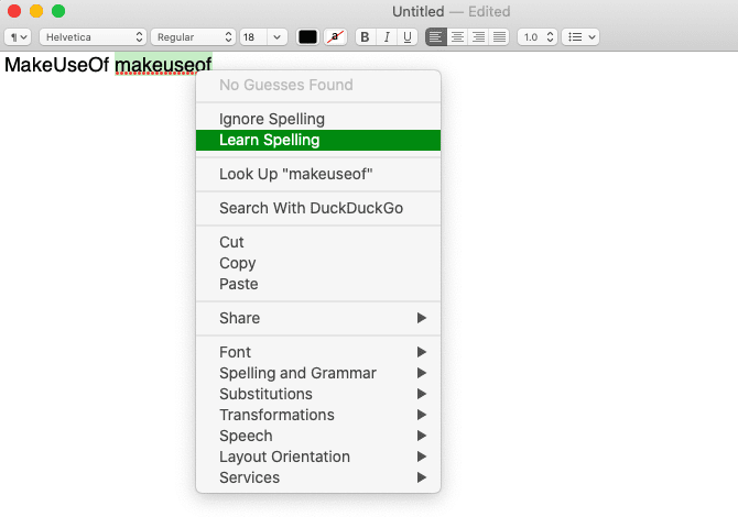 صورة لـ كيفية إضافة وإزالة الكلمات المُخصصة في القاموس المُدمج على الـ Mac | learn_spelling_menu_item_in_textedit-wmj4uSfs-DzTechs