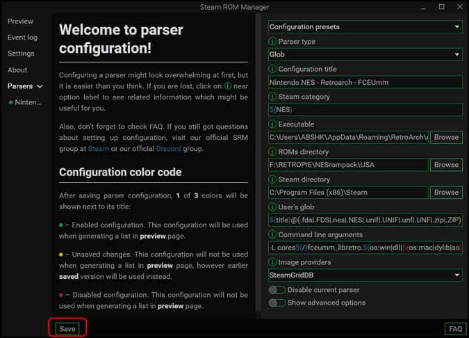 صورة لـ كيفية لعب الألعاب الرجعية على Steam باستخدام Steam ROM Manager؟ | save_preset-ABF8sRfs-DzTechs