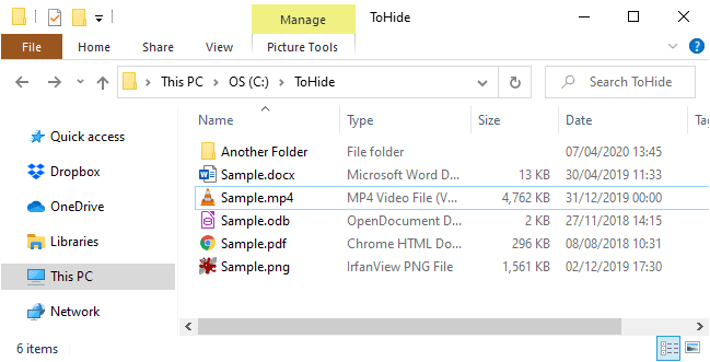 صورة لـ كيفية إخفاء الملفات والمجلدات ومحركات الأقراص في Windows 10 | tohide_sample_folder-htOFsSfs-DzTechs