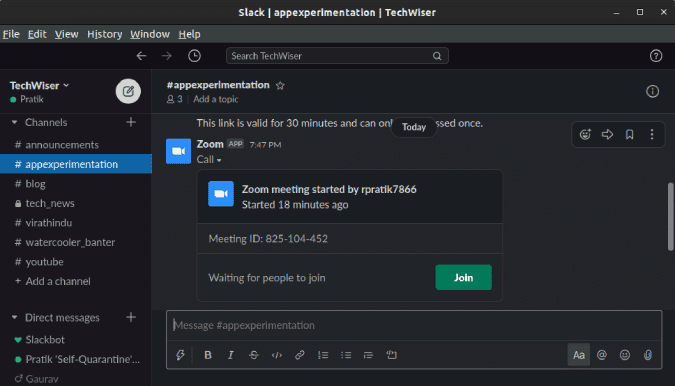 صورة لـ كيفية استخدام Zoom مع Slack بسلاسة | zoom_link_in_slack_zoom-gyZ9yRfs-DzTechs