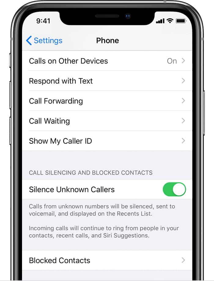 صورة لـ كيفية تصفية ومنع المكالمات غير المرغوب فيها على iPhone و iPad | ios13-iphone-xs-settings-phone-silence-unknown-callers-DzTechs