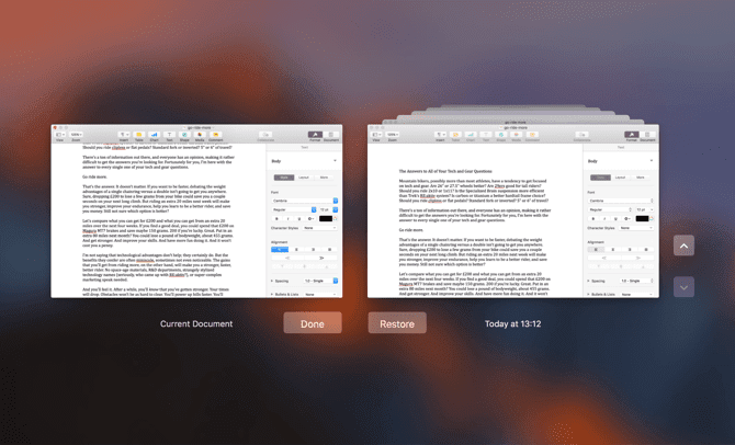 صورة لـ كيفية استعادة الإصدارات السابقة من Pages و Word ومستندات Mac الأخرى | iwork_version_browser_670x406-mQkkbWfs-DzTechs