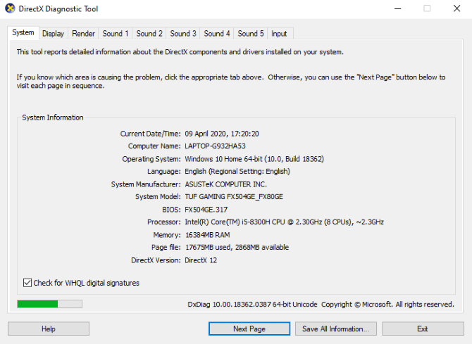 صورة لـ كيفية تحسين أداء الألعاب من خلال تغيير إعدادات Windows 10 | muo_windows_gaming_optimize_dxdiag-kxQzSVfs-DzTechs