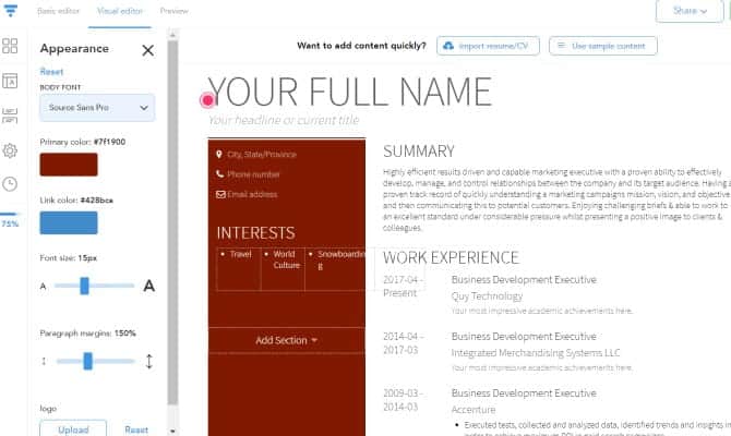 صورة لـ أفضل مواقع إنشاء السيرة الذاتية لإنشاء سيرتك الذاتية باحترافية عبر الإنترنت | resume_creation_sites_1-aBJYMUfs-DzTechs