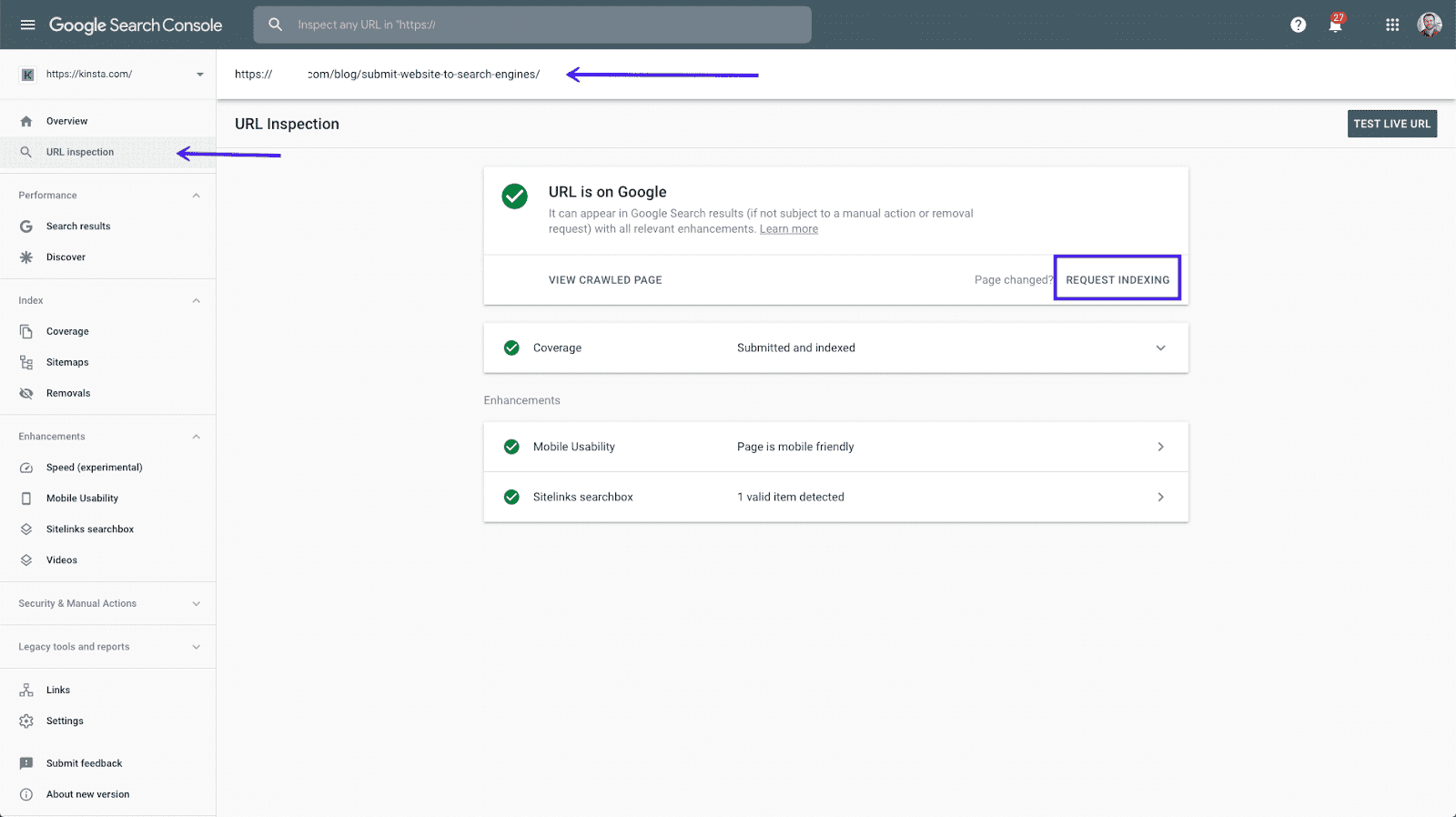 صورة لـ كيفية زيادة الزيارات العضوية لموقع الويب بنسبة كبيرة خلال عام واحد: نصائح لتحسين جذب الجمهور | url-inspection-gsc-DzTechs
