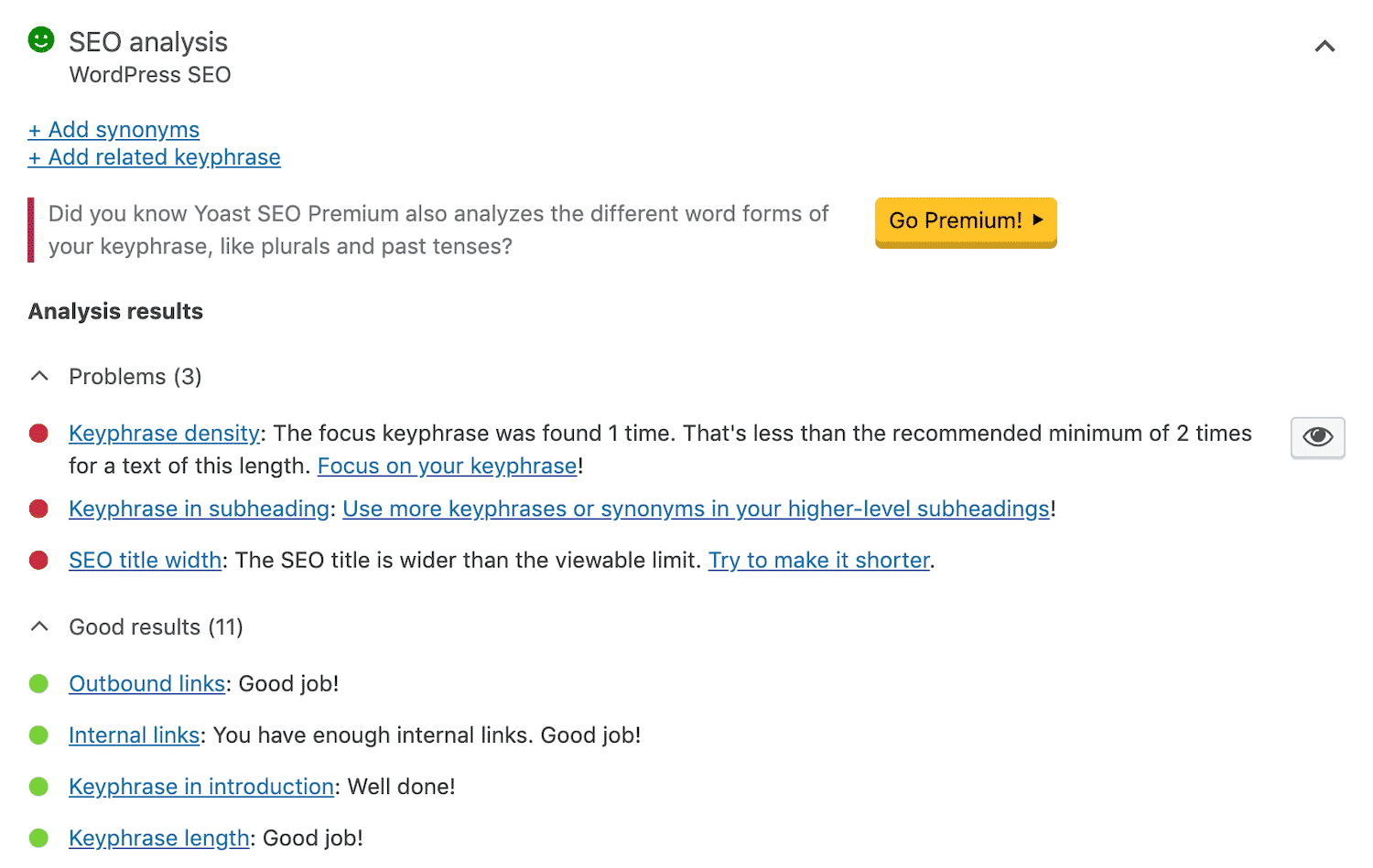 صورة لـ كيفية زيادة الزيارات العضوية لموقع الويب بنسبة كبيرة خلال عام واحد: نصائح لتحسين جذب الجمهور | yoast-keyword-density-1-1-DzTechs