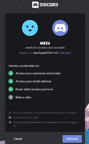 صورة لـ كيفية السماح للمستخدمين بتعيين أدوارهم على خادم Discord | Autherizing_mee6_with_discord-koZ7xXfs-DzTechs