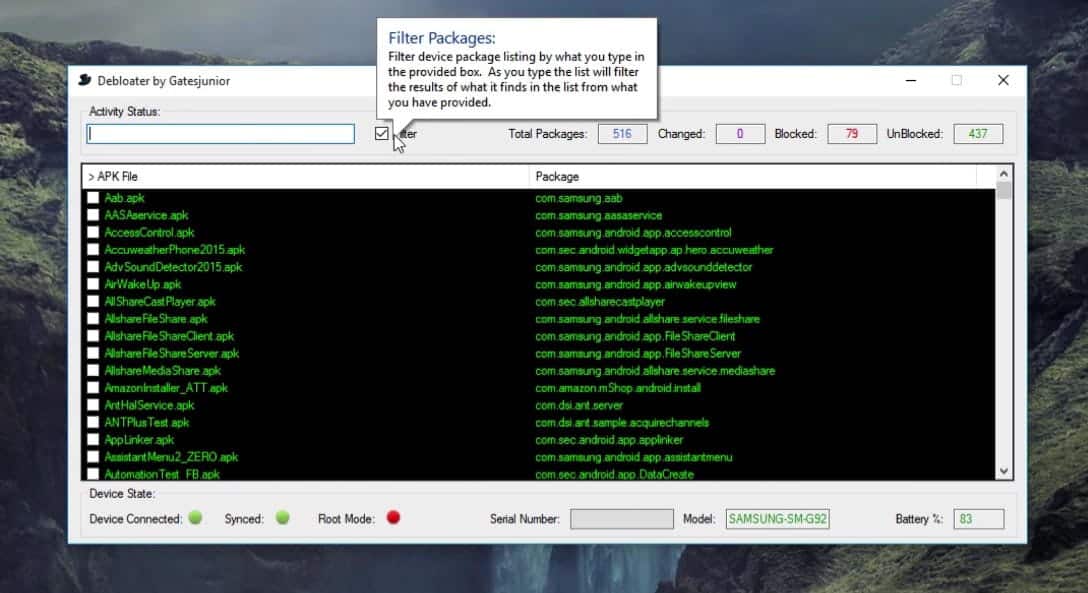 صورة لـ كيفية تعطيل تطبيقات Bloatware على هواتف Samsung One UI بدون صلاحيات الروت | Filter_in_debloater-YUG5QKfs-DzTechs