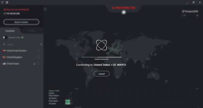 صورة لـ كيفية الوصول إلى خدمة الألعاب السحابية Stadia في البلدان غير المدعومة | Proton_vpn_connecting_another_server-0bQQPYfs-DzTechs