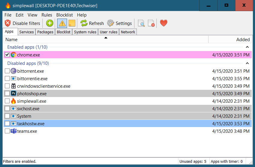 صورة لـ أفضل الأدوات لحظر التطبيقات من الوصول إلى الإنترنت على Windows 10 | Simplewall-A1WV5Xfs-DzTechs