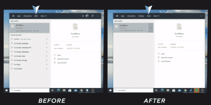 صورة لـ أفضل الحيل لتعديل سجل Windows لتخصيص وتحسين تجربتك على نظام التشغيل | before-after-web-results-start-menu-DzTechs