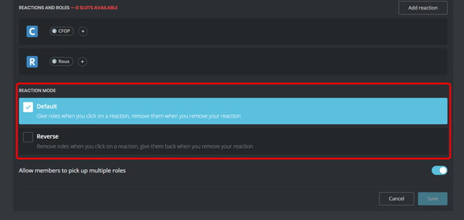 صورة لـ كيفية السماح للمستخدمين بتعيين أدوارهم على خادم Discord | reaction_mode_on_mee6-vEZ7xXfs-DzTechs