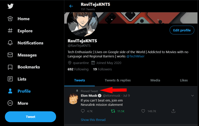 صورة لـ كيفية تثبيت تغريدة شخص آخر على ملفك الشخصيّ على X (Twitter) | An_image_showing_pinned_tweet_on_someone_else-pSxZoags-DzTechs