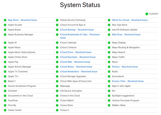 صورة لـ iCloud Drive لا يقوم بمزامنة بياناتك بين الأنظمة؟ كيفية حل مشكلات مزامنة iCloud | apple_system_status_670x477-YxR2zLfs-DzTechs