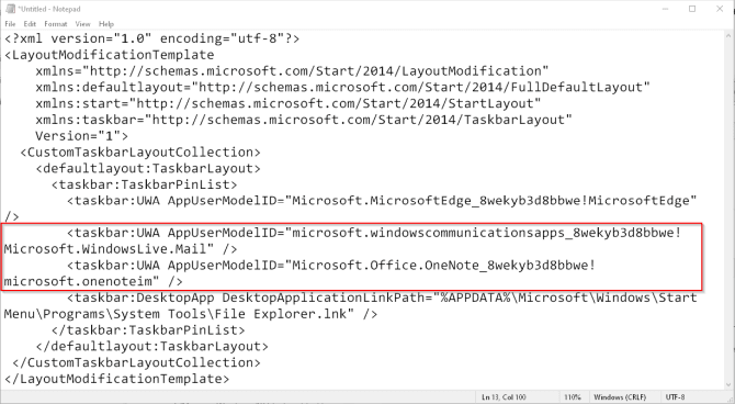 صورة لـ كيفية استخدام سياسة المجموعة لتخصيص قائمة ابدأ على Windows | configured_taskbar_layout_code_7-51tQ4Nfs-DzTechs