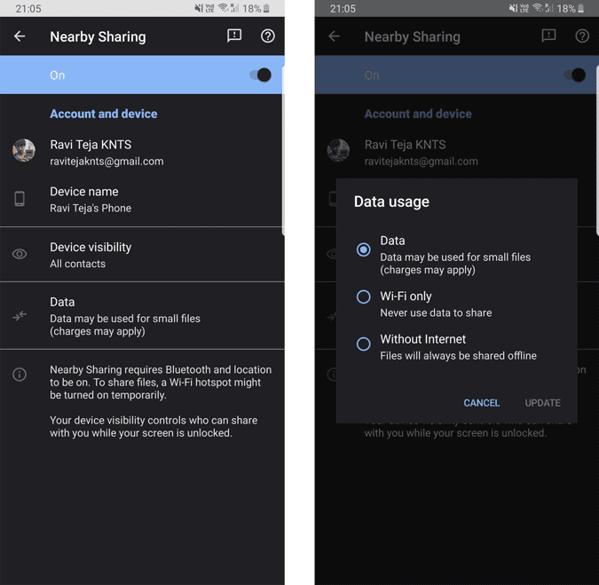 صورة لـ كيفية مشاركة الملفات من خلال ميزة المشاركة عن قرب على Android | data_settings_in_nearby_share-YlehLZfs-DzTechs