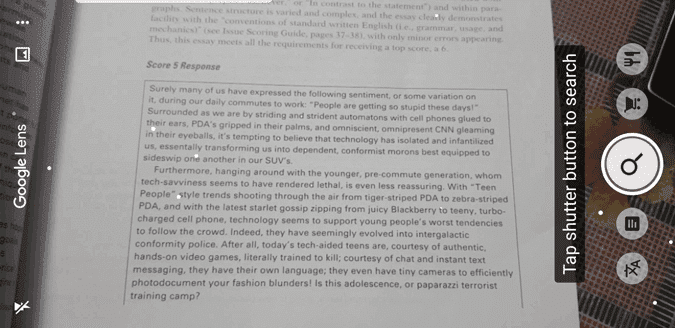 صورة لـ كيفية نسخ النص من الورقة الفعلية إلى جهاز الكمبيوتر المحمول باستخدام Google Lens | google_lens_scanning_text-jyYbvags-DzTechs