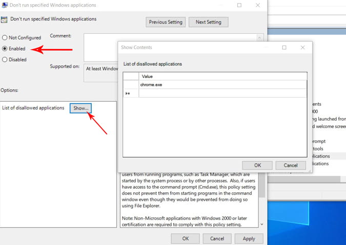 صورة لـ أفضل إعدادات سياسة المجموعة التي تحتاج إلى تعديلها للتحكم في Windows | listing_names_of_applications_to_disable-sr5S0Yfs-DzTechs