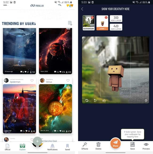 صورة لـ أفضل تطبيقات إنشاء الخلفيات وتنزيلها لنظام Android لعام 2023 | parallax_2-6eonsNfs-DzTechs
