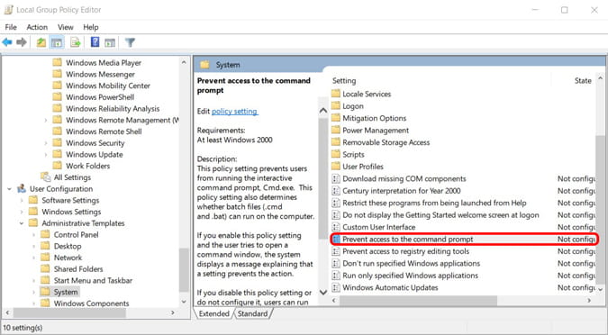 صورة لـ أفضل إعدادات سياسة المجموعة التي تحتاج إلى تعديلها للتحكم في Windows | prevent_access_to_command_prompt-Iv5S0Yfs-DzTechs