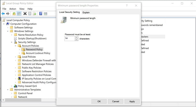 صورة لـ أفضل إعدادات سياسة المجموعة التي تحتاج إلى تعديلها للتحكم في Windows | setting_minimum_password_length-Y35S0Yfs-DzTechs