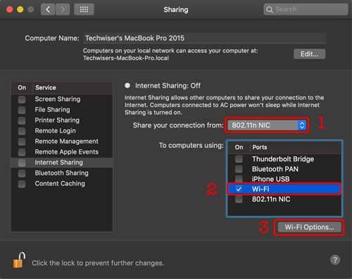 صورة لـ كيفية إنشاء نقطة اتصال فعالة من اتصال WiFi لمشاركة الإنترنت على Mac | sharing_setting-Qt8G7Mfs-DzTechs