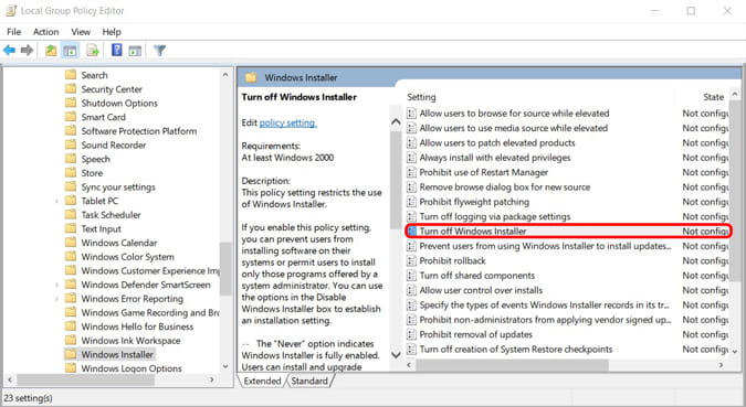 صورة لـ أفضل إعدادات سياسة المجموعة التي تحتاج إلى تعديلها للتحكم في Windows | turn_off_windows_installer-zD5S0Yfs-DzTechs