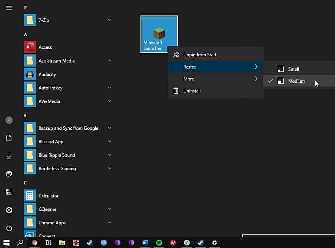 صورة لـ كيفية إنشاء أشكال بلاطات مُخصصة في قائمة ابدأ على Windows 10 | windows_10_custom_live_tile_resize-YuX0EMfs-DzTechs