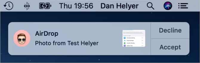 صورة لـ كيفية تشغيل AirDrop على جهاز Mac و iPhone لمشاركة الملفات بسرعة | AirDrop_transfer_request_on_Mac_-q3g1iOfs-DzTechs