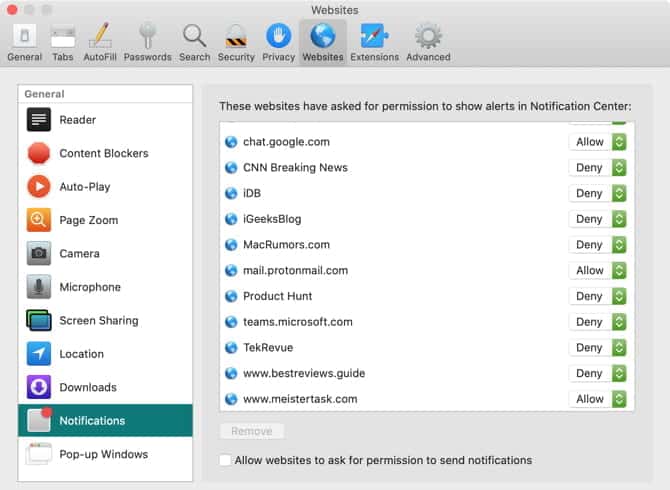 صورة لـ النصائح والحيل الأساسية على Safari لمستخدمي Mac | DisableNotificationsForWebsitesSafari-jaqWHOfs-DzTechs