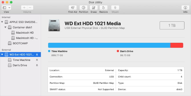 صورة لـ كيفية تقسيم القرص الخارجي لـ Time Machine لتخزين ملفاتك الشخصية | Disk_Utility_showing_Time_Machine_drive_with_partition-CXwLYPfs-DzTechs