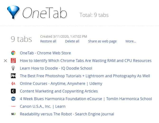 صورة لـ كيفية تحديد علامات تبويب Chrome التي تُهدر موارد ذاكرة الوصول العشوائي ووحدة المعالجة المركزية | OneTab-o9uh4Pfs-DzTechs